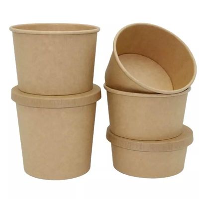 Çorba Kahvesi 16oz Kraft Kağıt Kaseler Özel Geri Dönüştürülebilir Kraft Kağıt Salata Kaseleri