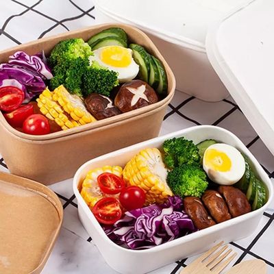 20oz Sıcak Satış Biyobozunur Kare Dikdörtgen Kutu Kraft Kağıt Fast Food Salata Kare Kase