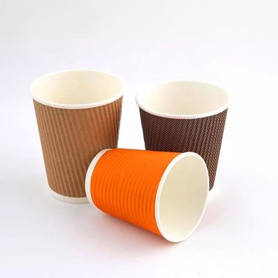 PE Kaplı Grese Dayanıklı 12oz Tek Kullanımlık Sıcak Çay Bardakları Üçlü Duvar Yalıtımlı Kağıt Bardaklar