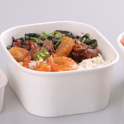 Çorba Salatası için 1000ml Gıda Sınıfı Beyaz Renk Biyobozunur Kare Kağıt Kase