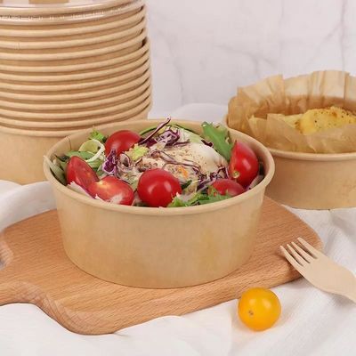 Özel Sıcak Çorba Tek Kullanımlık Kraft Kağıt Salata Kasesi 46oz Kapaklı