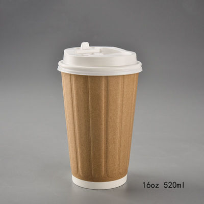 8oz 12oz 16oz Dalgalanma Duvar Oluklu Kahve Fincanı, Sıcak İçme İçin Kapaklı