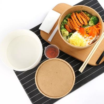 Paket Servis Özel Tek Kullanımlık Çorba Salatası Kraft Kağıt Kase Biyobozunur 40oz