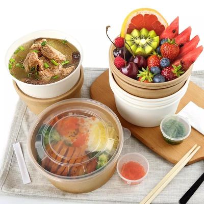 Paket Servis Özel Tek Kullanımlık Çorba Salatası Kraft Kağıt Kase Biyobozunur 40oz